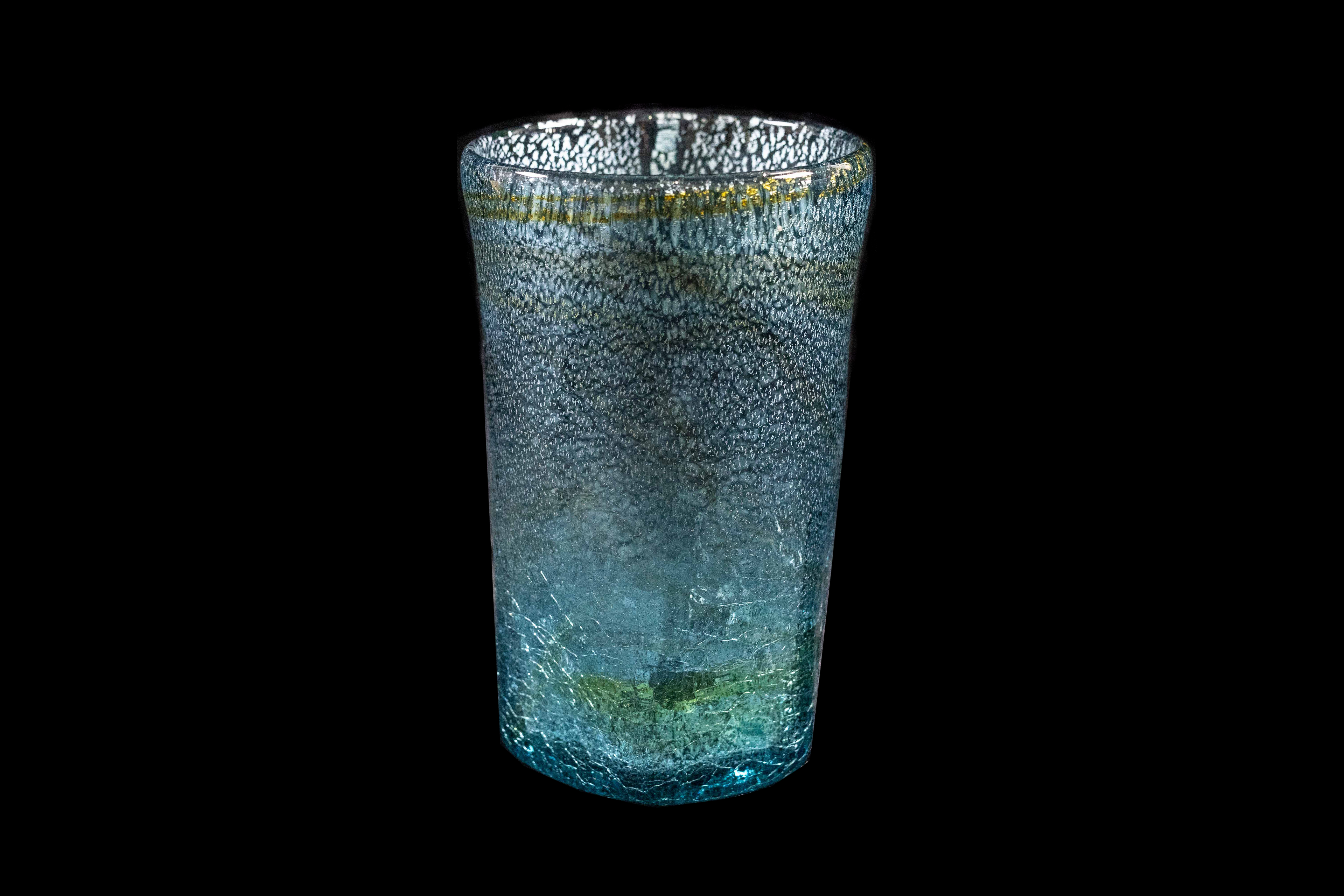 Silver Flake Octagonal Glass (Michinoku Blue Color)